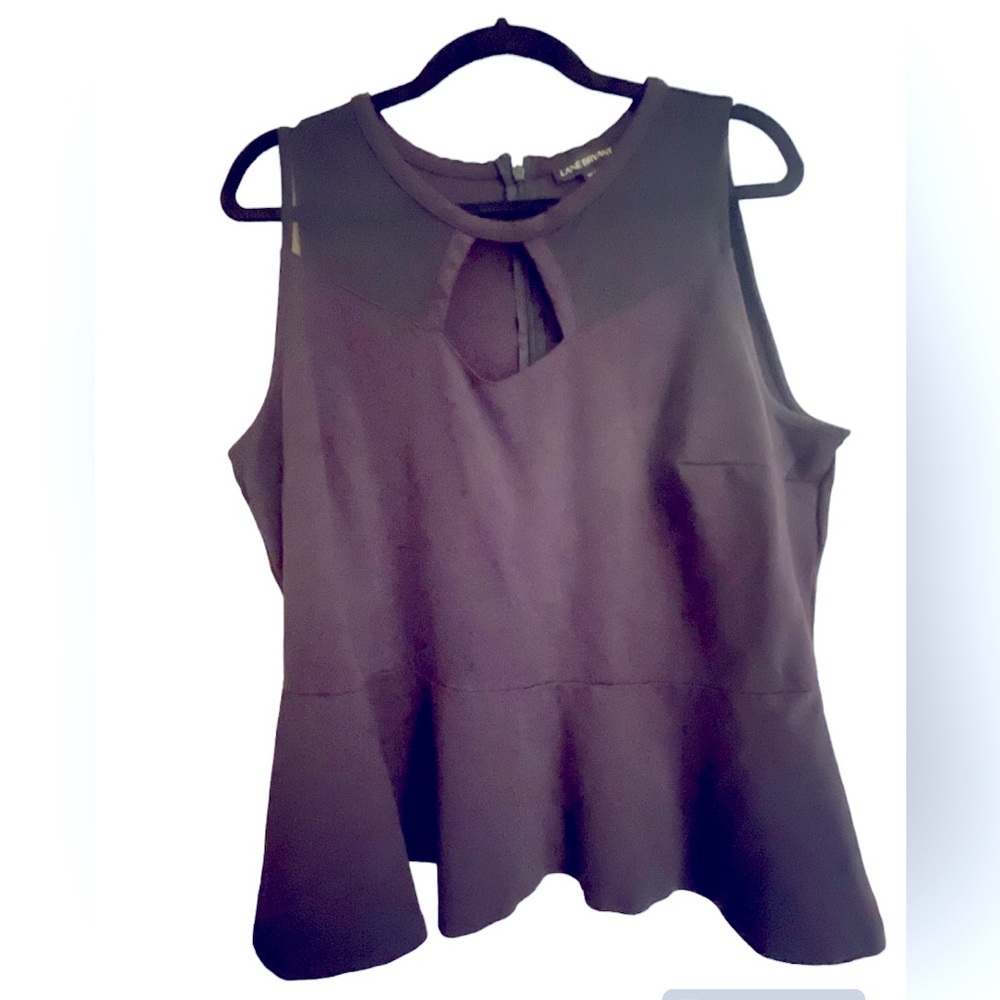 Lane Bryant peplum Navy-blue top with front mesh panel. Size 18/20. Gently used.